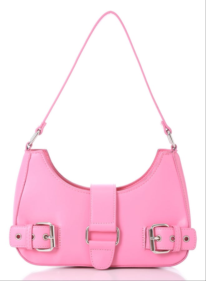 Decorative Multi-Belted Leather Shoulder Bag - Pink