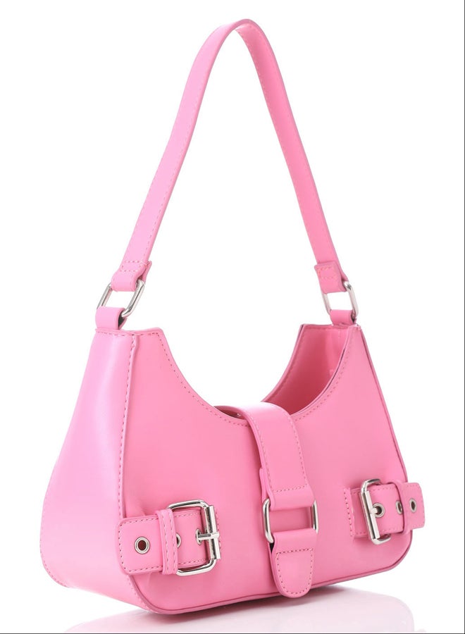 Decorative Multi-Belted Leather Shoulder Bag - Pink