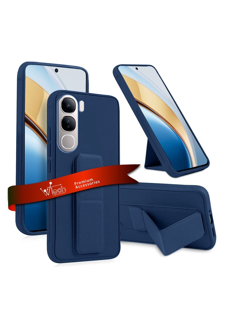 Wtech vivo V40 Lite (IDN) 5G 2024 Hand Grip Foldable Magnetic Kickstand Wrist Strap Finger Grip with Built-in Iron Case Cover - Navy Blue - Image 1