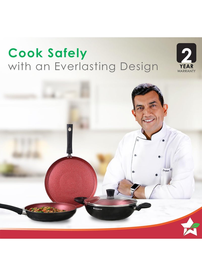 Wonderchef - Wonderchef Galaxy Cookware 4 Piece Set | Kadhai with Lid, Fry Pan, Dosa Tawa | Induction Friendly | Cool Touch Bakelite Handles | Pure Grade Aluminium| PFOA Free| 2 Years Warranty | Brick Red - Image 1
