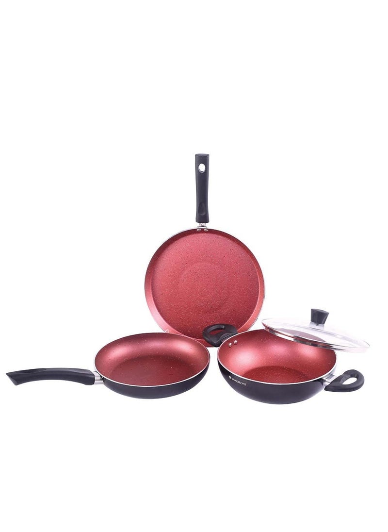 Wonderchef - Wonderchef Galaxy Cookware 4 Piece Set | Kadhai with Lid, Fry Pan, Dosa Tawa | Induction Friendly | Cool Touch Bakelite Handles | Pure Grade Aluminium| PFOA Free| 2 Years Warranty | Brick Red - Image 1