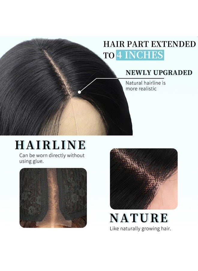 AISI HAIR Black Wig for Women, Long Wavy Lace Hairline Wig, 26 Inch Middle Part Synthetic Heat Resistant Wig for Daily Party - Image 4