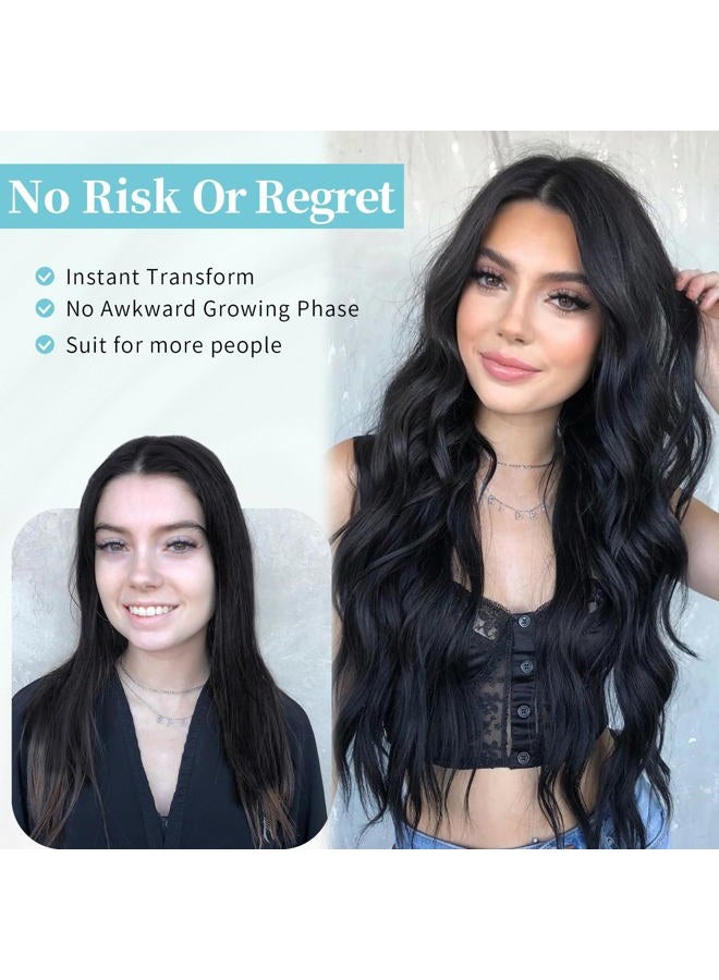 AISI HAIR Black Wig for Women, Long Wavy Lace Hairline Wig, 26 Inch Middle Part Synthetic Heat Resistant Wig for Daily Party - Image 5