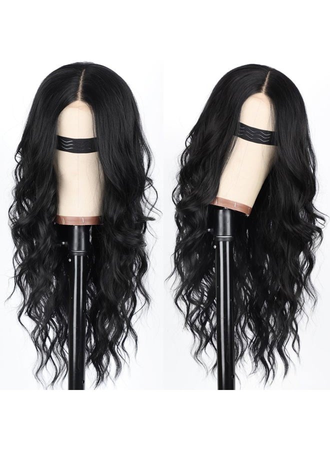 AISI HAIR Black Wig for Women, Long Wavy Lace Hairline Wig, 26 Inch Middle Part Synthetic Heat Resistant Wig for Daily Party - Image 2