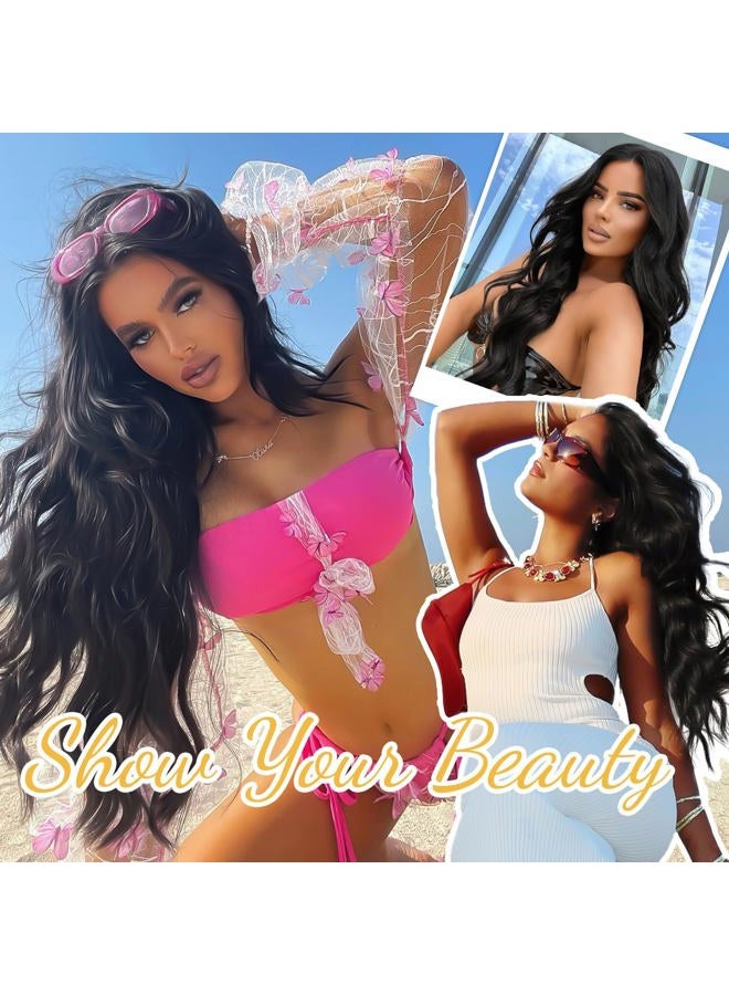 AISI HAIR Black Wig for Women, Long Wavy Lace Hairline Wig, 26 Inch Middle Part Synthetic Heat Resistant Wig for Daily Party - Image 3
