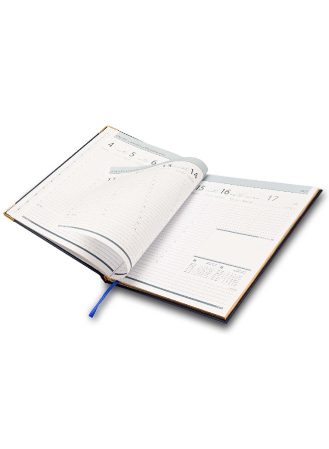 FIS 2027 Golden Executive Diary, 210x260mm, 1 Side Padded Vinyl Cover, Gilded Edges, Golden Corners, 1 Week at a Glance, Arabic/English/French, 70gsm White Paper, Blue Cover - FSDI32AEG27BL - Image 5