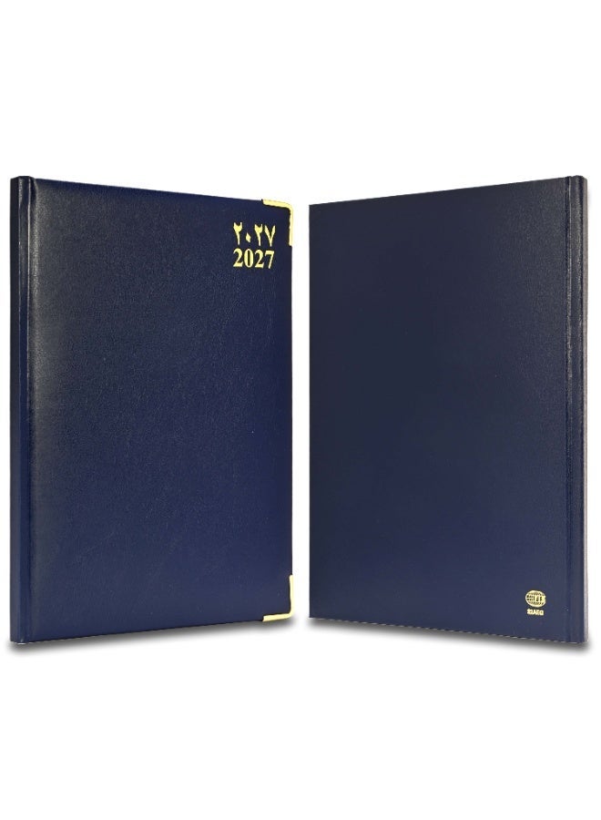 FIS 2027 Golden Executive Diary, 210x260mm, 1 Side Padded Vinyl Cover, Gilded Edges, Golden Corners, 1 Week at a Glance, Arabic/English/French, 70gsm White Paper, Blue Cover - FSDI32AEG27BL - Image 4