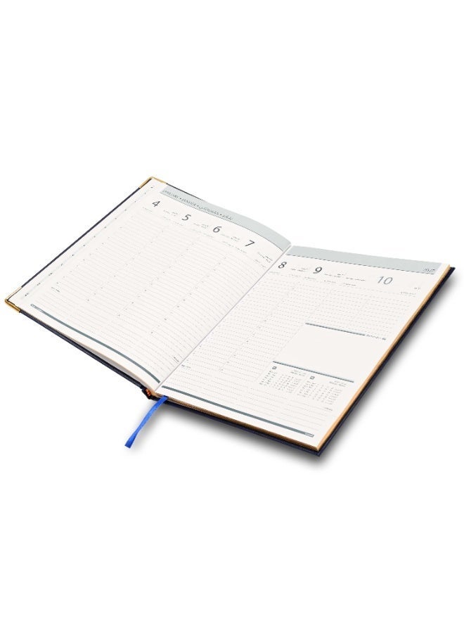 FIS 2027 Golden Executive Diary, 210x260mm, 1 Side Padded Vinyl Cover, Gilded Edges, Golden Corners, 1 Week at a Glance, Arabic/English/French, 70gsm White Paper, Blue Cover - FSDI32AEG27BL - Image 2