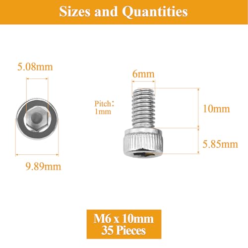 Sutemribor 35 Pieces M6 x 10mm Socket Head Cap Screws, Thread Pitch 1.0mm, Sutemribor M6 Screws, 304 Stainless Steel, Fully Threaded, Silver - Image 3