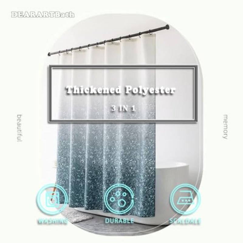 keyiDEARARTBath Shower Curtains, 180cm × 180cm Fabric Shower Curtain Set with Grommet and Hooks, Water Resistant Waterproof Easy Care Washable, Flower Patterm - Image 3