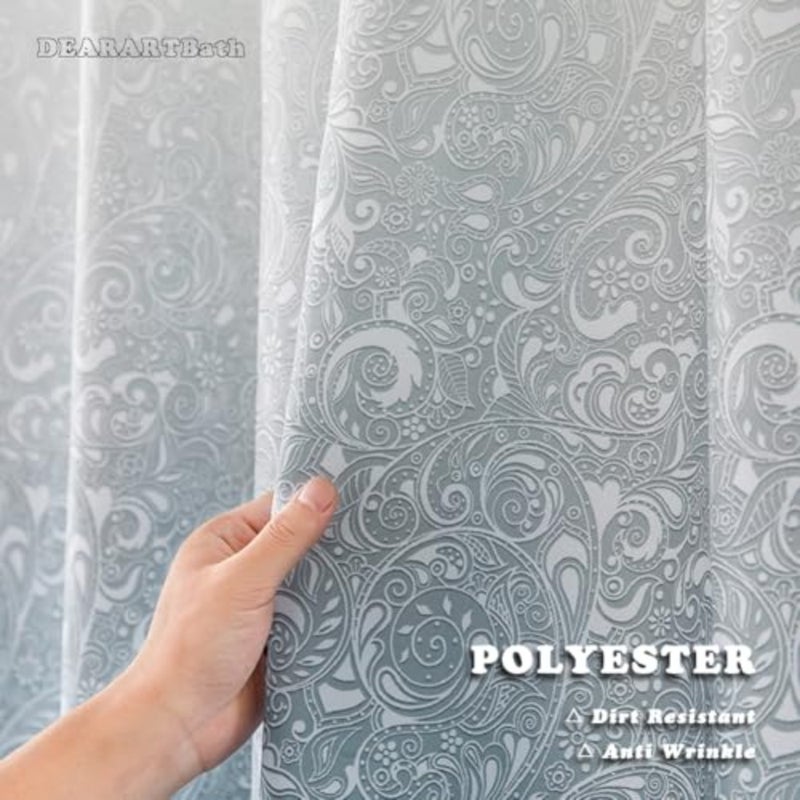 keyiDEARARTBath Shower Curtains, 180cm × 180cm Fabric Shower Curtain Set with Grommet and Hooks, Water Resistant Waterproof Easy Care Washable, Flower Patterm - Image 2