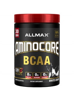 AllMax Nutrition AMINOCORE BCAA Powder, 8.18 Grams of Amino Acids, Intra and Post Workout Recovery Drink, Gluten Free, White Grape, 315 g  - Image 1