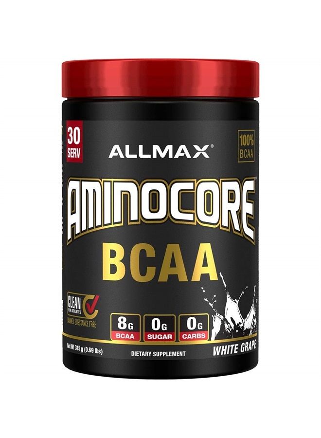 AllMax Nutrition AMINOCORE BCAA Powder, 8.18 Grams of Amino Acids, Intra and Post Workout Recovery Drink, Gluten Free, White Grape, 315 g  - Image 1