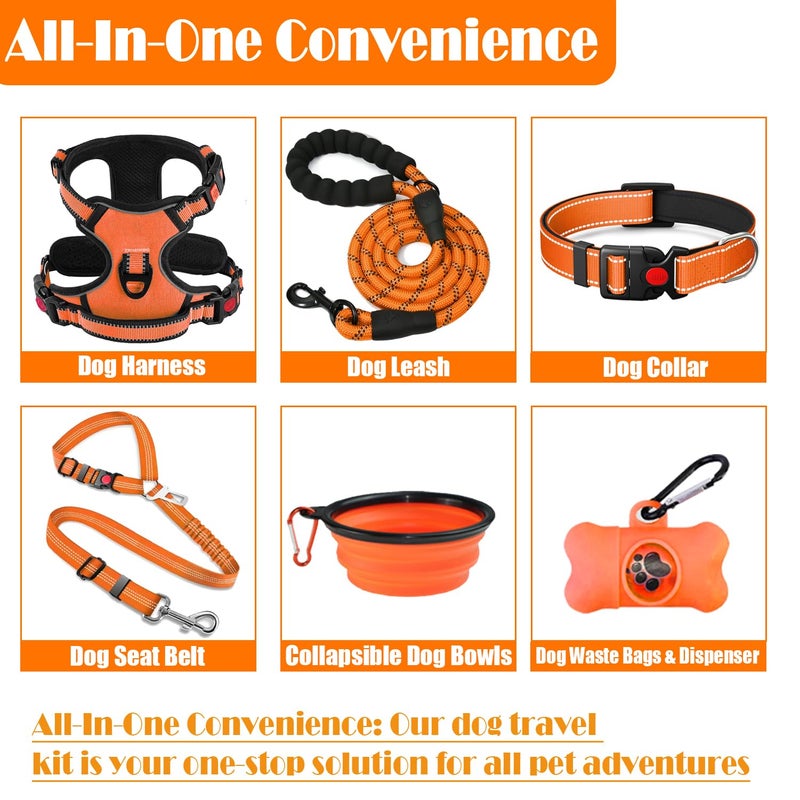 LOBEVE No Pull Dog Harness, Collar & Leash Set | Includes Dog Seat Belt, Collapsible Bowls & Poop Bag Dispenser. Ideal for Training, Walking, Hiking. Fits Small to Large Dogs(Orange-M) - Image 2