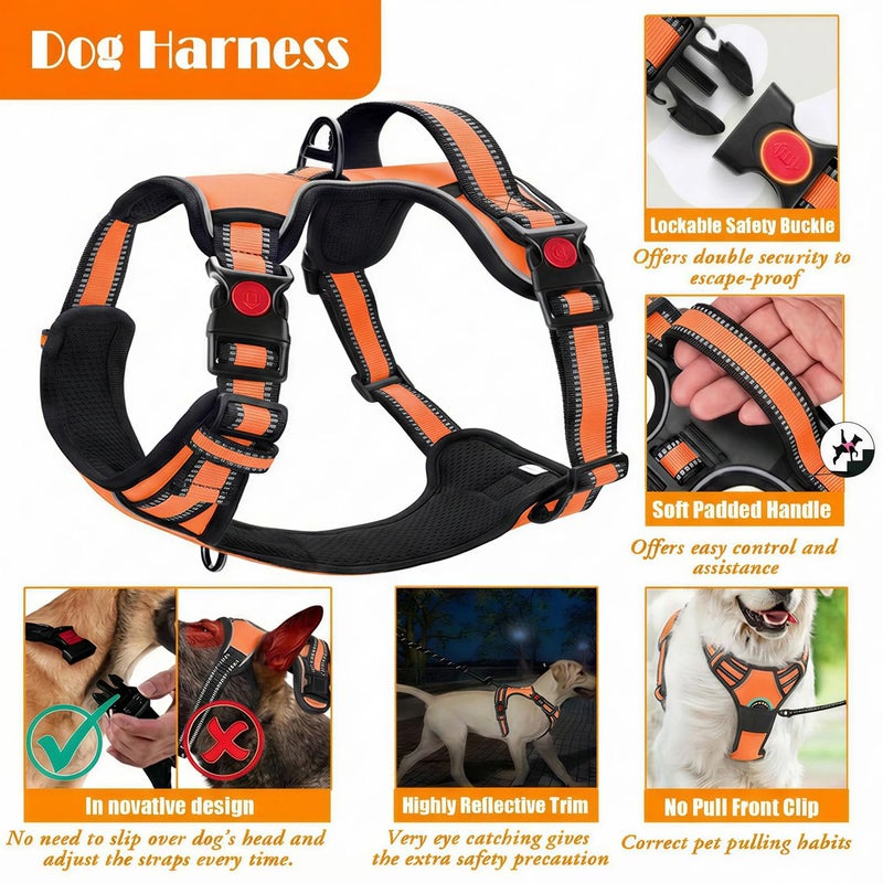 LOBEVE No Pull Dog Harness, Collar & Leash Set | Includes Dog Seat Belt, Collapsible Bowls & Poop Bag Dispenser. Ideal for Training, Walking, Hiking. Fits Small to Large Dogs(Orange-M) - Image 4