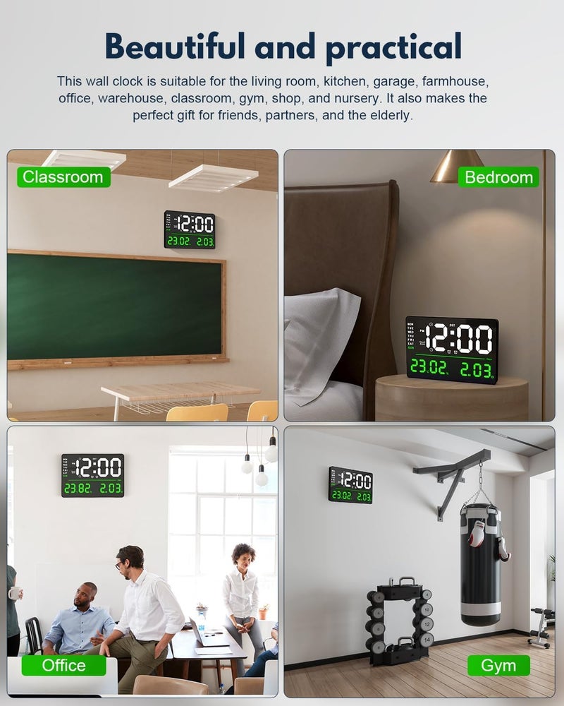 SYGNIUS Digital Wall Clock Digital Clock Large Display Dual Alarms Automatic Brightness Dimmer Easy Track The Time Date Day of Week and Temperature with Remote Control Square Digital Wall Clock1 - Image 4