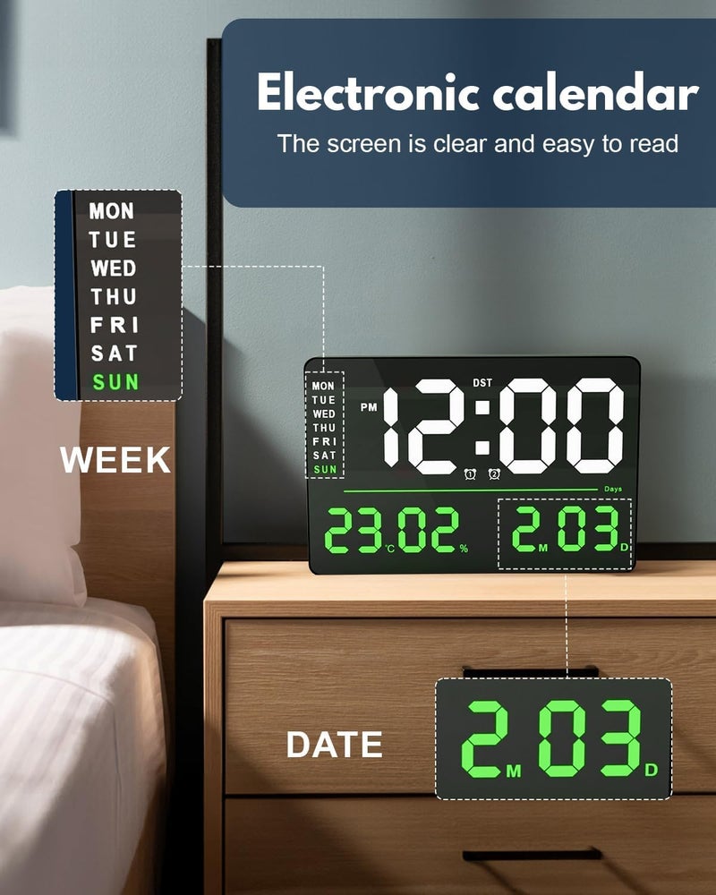 SYGNIUS Digital Wall Clock Digital Clock Large Display Dual Alarms Automatic Brightness Dimmer Easy Track The Time Date Day of Week and Temperature with Remote Control Square Digital Wall Clock1 - Image 5
