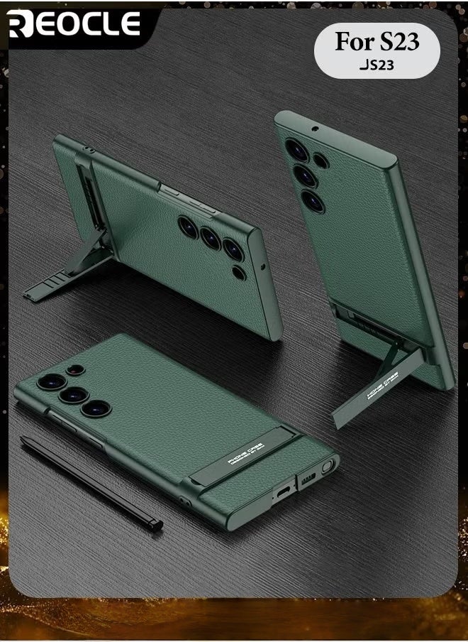 REOCLE Samsung Galaxy S23 Serious Case with Kickstand Ultra-thin Plain Leather Anti-fall Mobile Phone Case for Galaxy S23 Series - Image 1