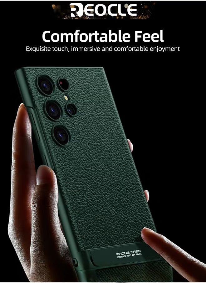 REOCLE Samsung Galaxy S23 Serious Case with Kickstand Ultra-thin Plain Leather Anti-fall Mobile Phone Case for Galaxy S23 Series - Image 2