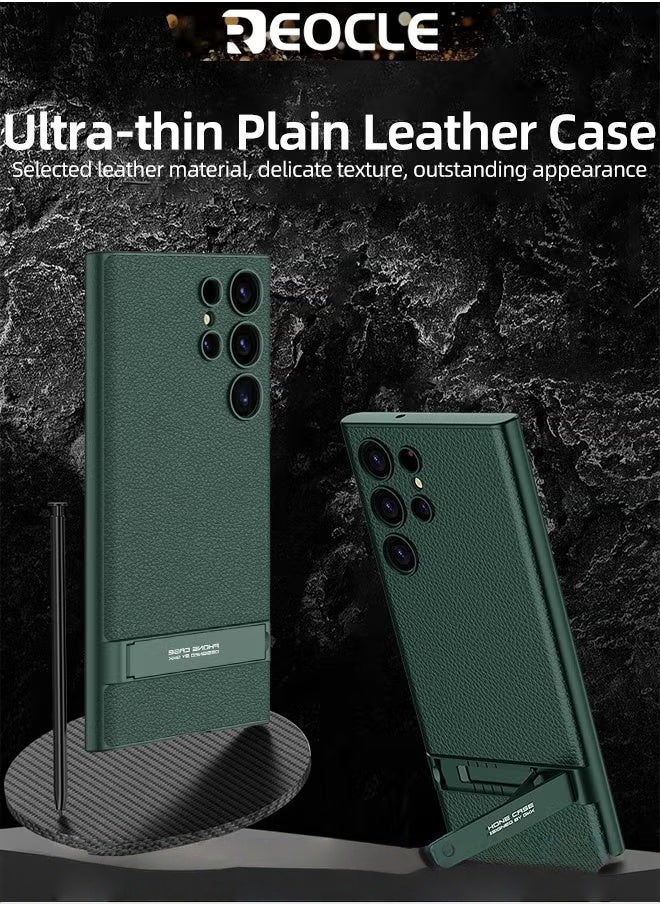 REOCLE Samsung Galaxy S23 Serious Case with Kickstand Ultra-thin Plain Leather Anti-fall Mobile Phone Case for Galaxy S23 Series - Image 3