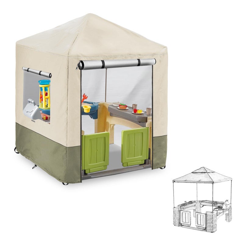Hadisi Outdoor Kids Playhouse Cover600D Heavy Duty Waterproof Play House Covers56 W x 56 D x 60 HSuitable for All Around Playtime Patio with Canopy Playset Beige - Image 2