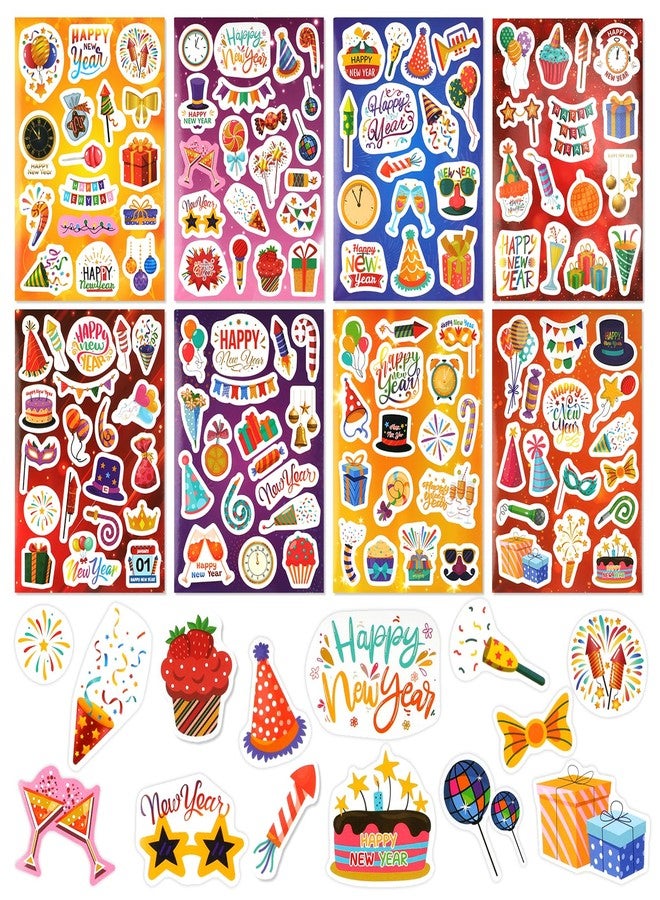 HOWAF 32 Sheets 2025 Happy New Year Party Supplies Stickers, New Year Eve Colorful Stickers Labels for New Years Chocolate Gift Party Decor Favor, NYE Fireworks Candy Sticker Label 500+pcs - Image 1