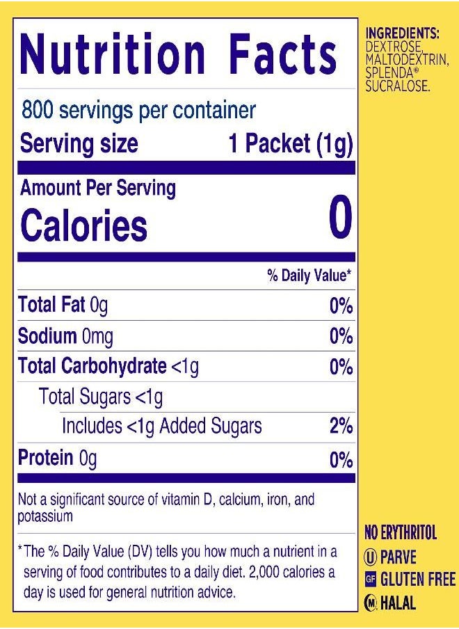 Splenda No Calorie Sweetener Value Pack, 800 Individual Packets (Pack of 1), 28.22 Ounce