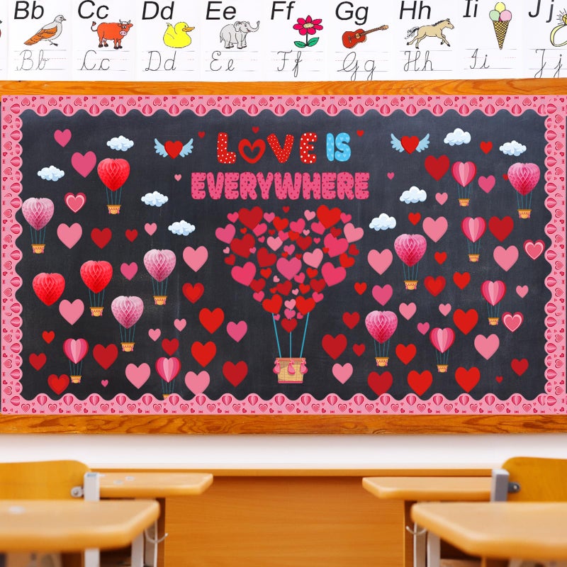 Pajean 135 Pcs Valentine's Day Bulletin Board Decorations Valentines Hot Air Balloon Bulletin Board Cutouts 3D Pink Heart Bulletin Board Honeycomb for Valentine Office Classroom Chalkboard Wall Decor - Image 5