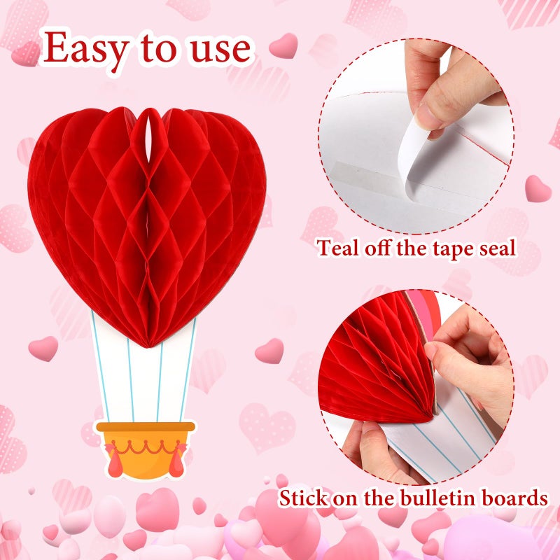 Pajean 135 Pcs Valentine's Day Bulletin Board Decorations Valentines Hot Air Balloon Bulletin Board Cutouts 3D Pink Heart Bulletin Board Honeycomb for Valentine Office Classroom Chalkboard Wall Decor - Image 3
