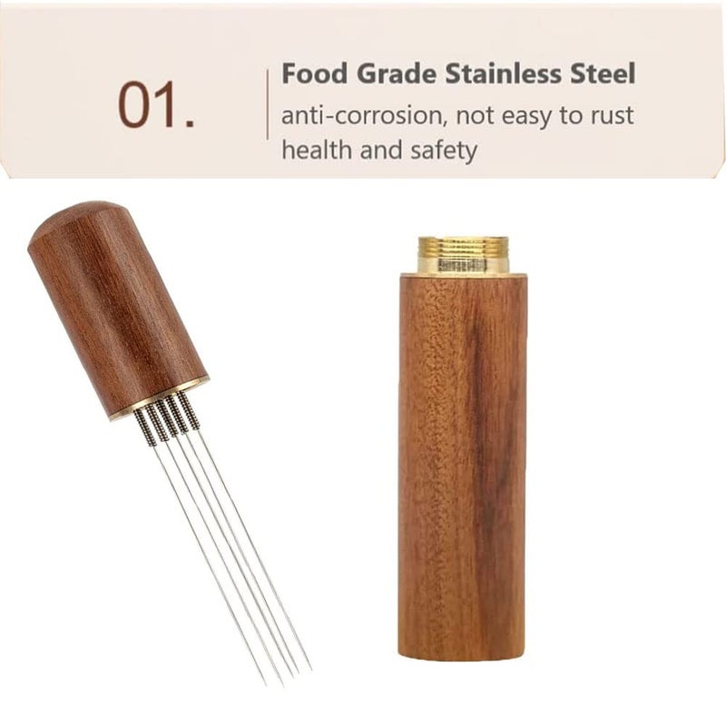 Espresso Distribution and Stirring Tool with a Wooden Handle, Featuring Fine Needles for Optimal Coffee Ground Dispensing and Even Extraction - Image 4
