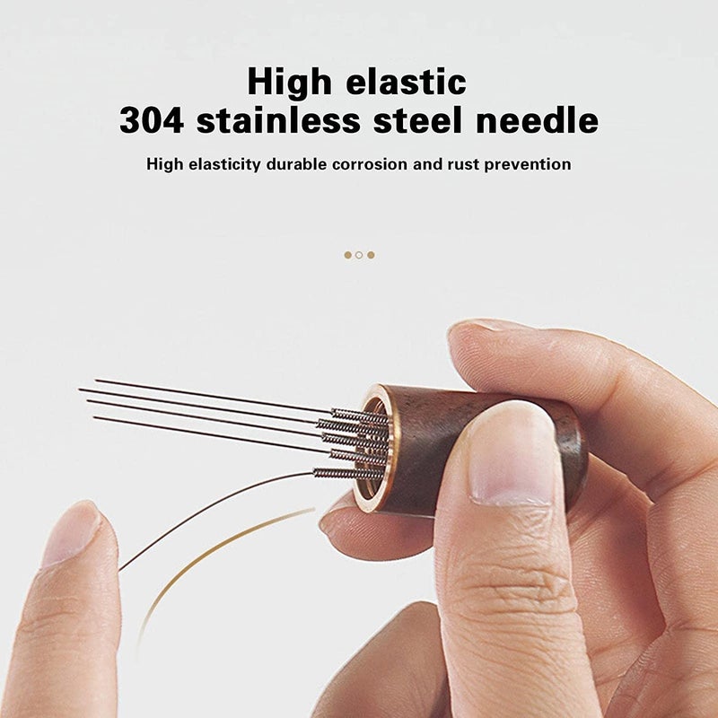 Espresso Distribution and Stirring Tool with a Wooden Handle, Featuring Fine Needles for Optimal Coffee Ground Dispensing and Even Extraction - Image 3