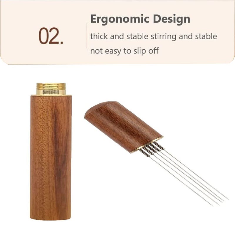Espresso Distribution and Stirring Tool with a Wooden Handle, Featuring Fine Needles for Optimal Coffee Ground Dispensing and Even Extraction - Image 5
