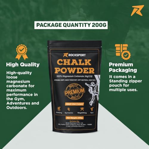 Rocksport Chalk Powder with Long Lasting Grip for for Gym & Bodybuilding Exercises, Rock Climbing,Weightlifting I Pure Magnesium Carbonate Powder for Better Grip & Overall Performance, 200 Grams - Image 2