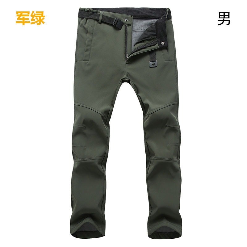 Gong Ban Wu Biao Men's Outdoor Softshell Fleece-Lined Winter Hiking Ski Pants, Windproof Thermal Trousers, Plus Size, Unisex - Image 1