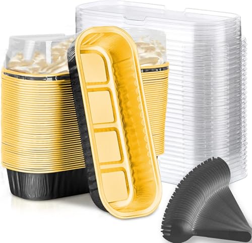 Findful Mini Loaf Baking Pans with Lids and Spoons 50 Pack 68oz Rectangle Aluminum Foil Baking Pans Tins Containers  Cupcake Containers Wrappers Cheesecake Creme Brulee Ramekins
