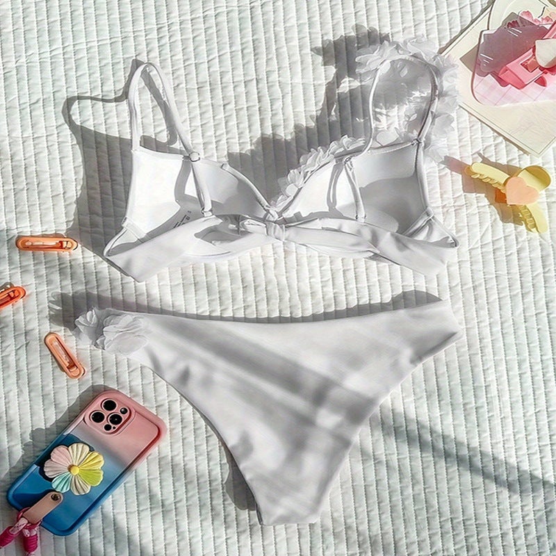 2024 New Solid Color With Flower Spring Swimsuit Hard Bag Beach Bikini Bikini Triangle - Image 4