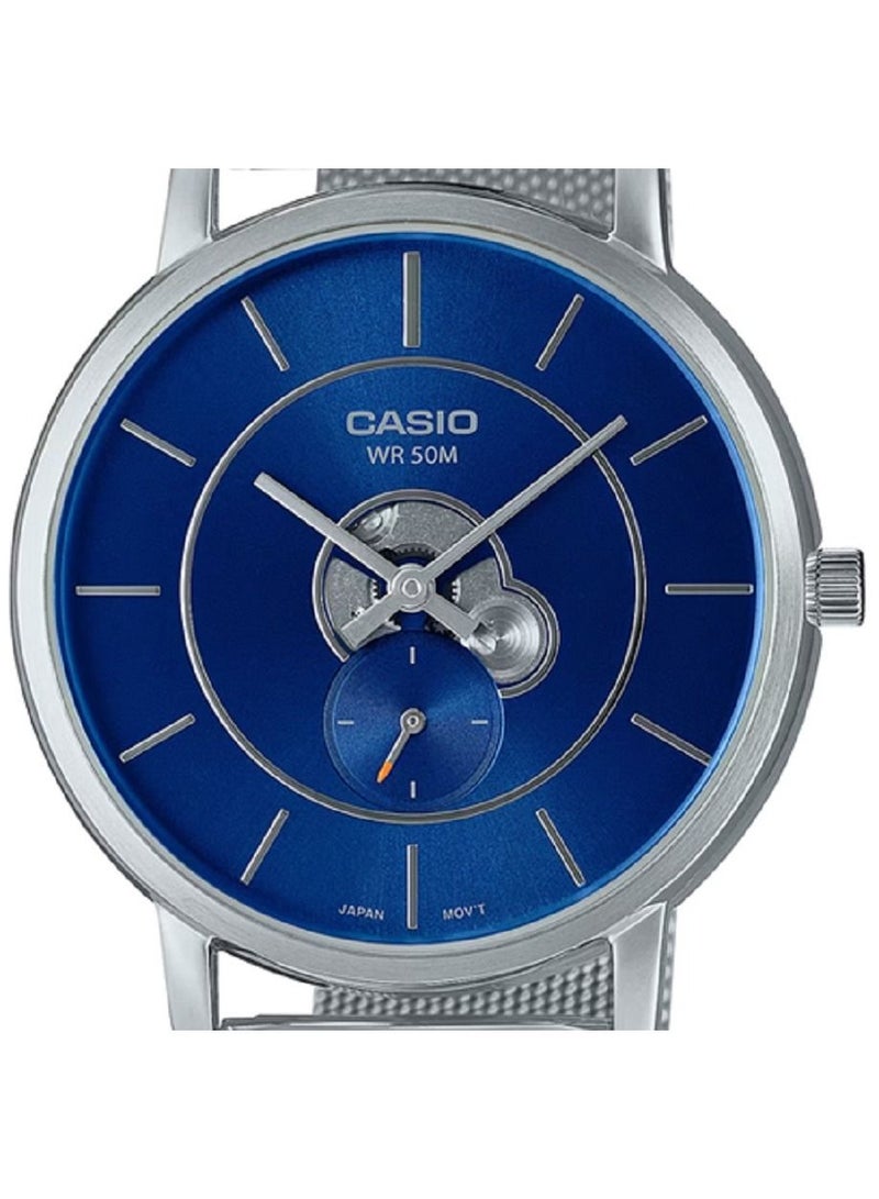 Casio Men Watch - Analog  Inner Workings Dial Blue Dial Stainless Steel Mesh Band MTP-B130M-2AVDF. - Image 4