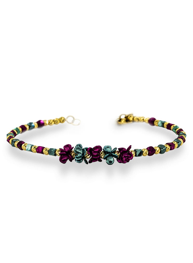 Multicolor Carved Orb Cube Floral Dark Bangle  - Image 1