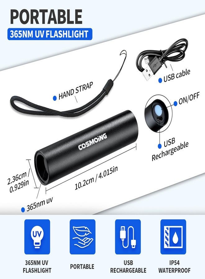 COSMOING UV Flashlight USB Rechargeable, 365nm Black Light (3 PACK), Mini & Powerful Ultraviolet Flashlight Portable Detector for Pet Urine, Cat Dog Stains, Scorpion, Bed Bug - Image 2