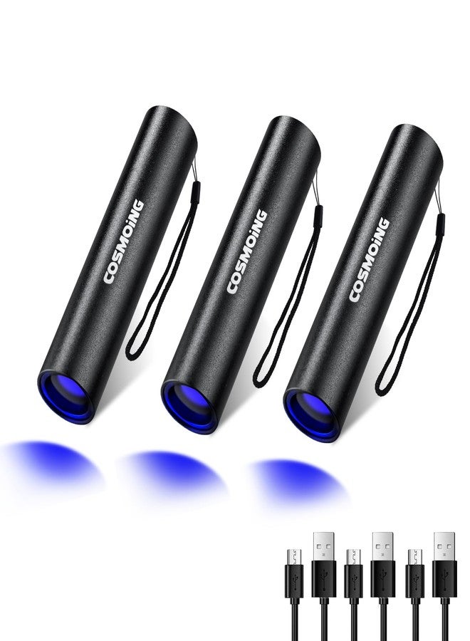 COSMOING UV Flashlight USB Rechargeable, 365nm Black Light (3 PACK), Mini & Powerful Ultraviolet Flashlight Portable Detector for Pet Urine, Cat Dog Stains, Scorpion, Bed Bug - Image 1