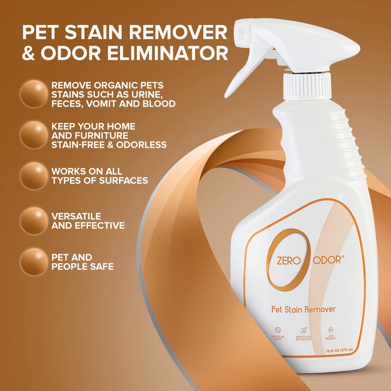 Zero Odor - Pet Stain Remover & Odor Eliminator - Permanently Remove Stain & Odor with Patented Technology Best for Carpet, Furniture, Floors, Pet Bedâ€“ Look and Smell Great, 16oz (Over 400 Sprays) - Image 5