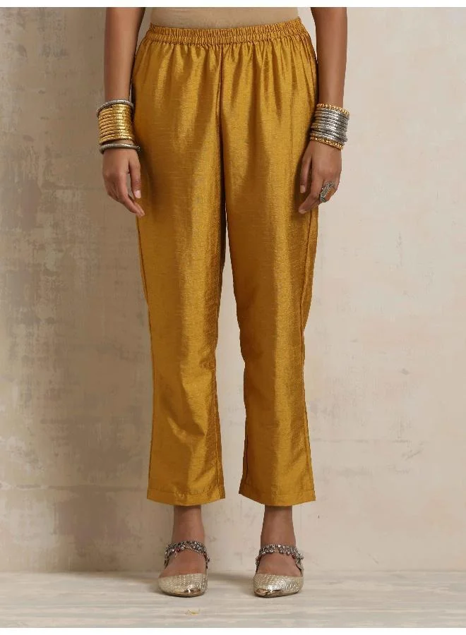 trueBrowns Gold Brown Silk A-line Kurta Set