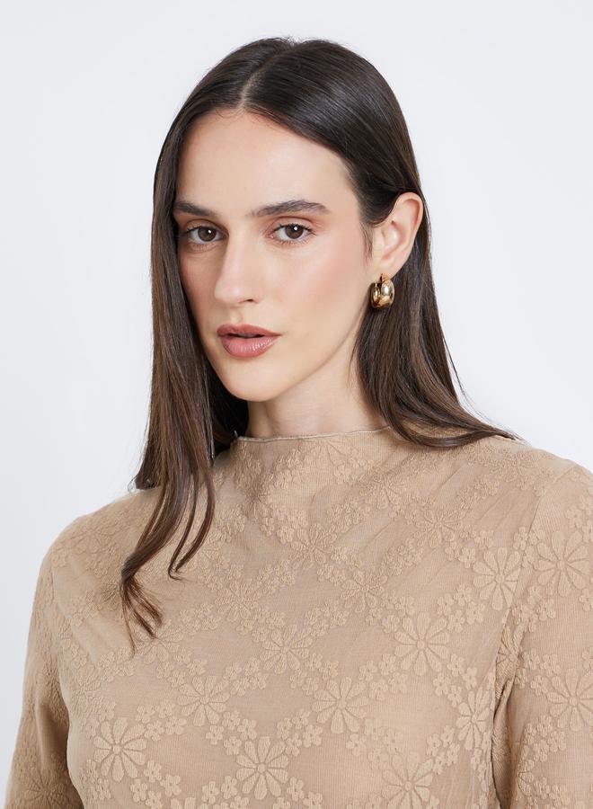 ستايلي بلوزة نسائية بنية محبوكة بنقشة زهور - Image 4