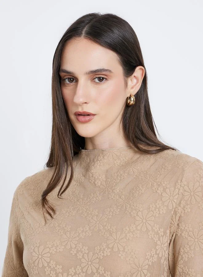 Styli Styli Women Brown Floral Textured Knit Top