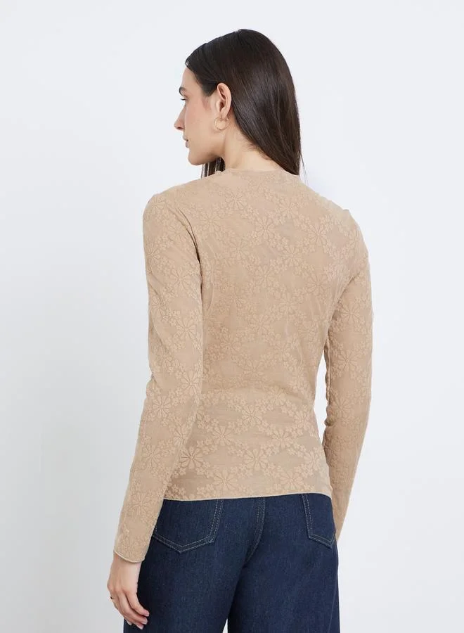Styli Styli Women Brown Floral Textured Knit Top