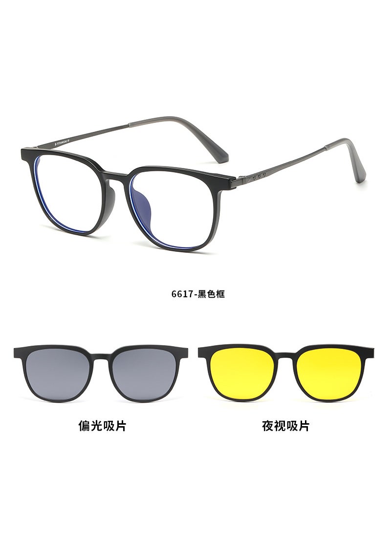 Generic Magnetic Clip-on Sunglasses 6617 Unisex Sand black frame + black Gray piece + night vision piece 