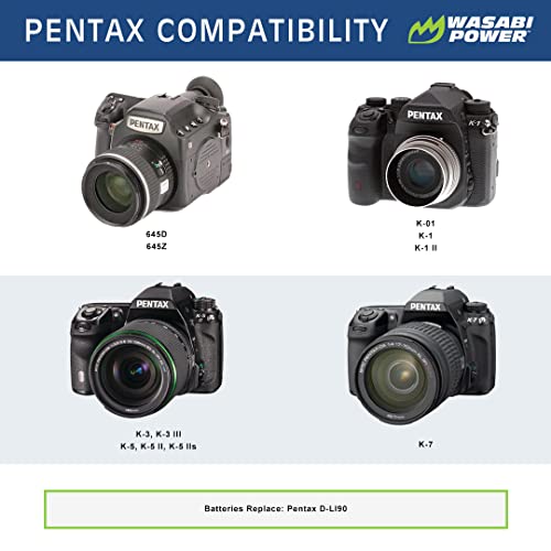 Wasabi Power Battery (2-Pack) and Charger for Pentax D-LI90 and Pentax 645D, 645Z, K-01, K-3, K-5, K-5 II, K-5 IIs, K-7 - Image 2