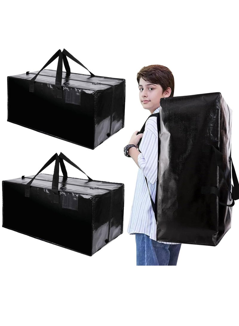 2 Pack حقائب متحركة كبيرة جدا شديدة التحمل مع أحزمة حقيبة ظهر - مقابض قوية وسحابات ، حقائب تخزين أكثر سمكا مقاومة للماء لتوفير المساحة ، قابلة للطي بشكل مسطح ، بديل للصندوق المتحرك