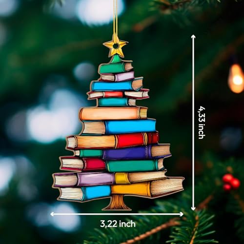 Sensemory Book Lovers Gifts for Women, Valentines Day Gifts for Teacher, Librarian, Reader, Bookworm, Book Ornament Faux Stained Glass Window Hanging, Bookish Gifts Stocking Stuffer Decor (Wooden Tree 2) - Image 3