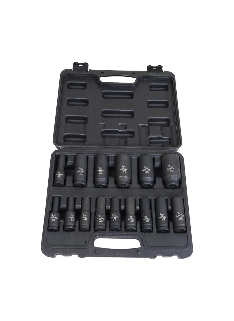 Elephant Elephant 12 Square Drive 6Point Deep Impact SocketsThin Wall Set of 15 Sockets Metal  - Image 4